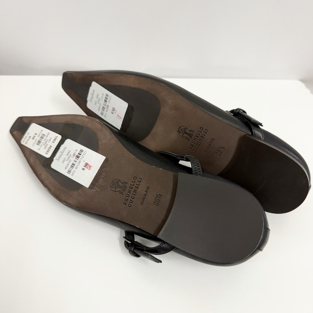 Brunello Cucinelli Mary Jane Leather Shoes Black Monili Crystal NWT $1350 38 1/2 - Picture 10 of 13